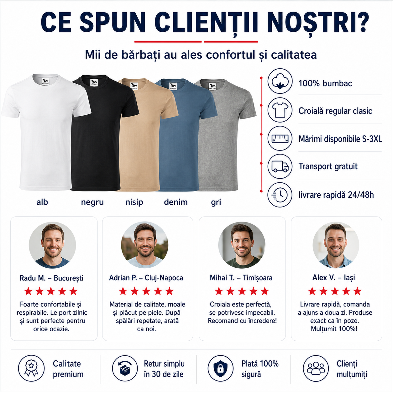 Set 5 tricouri bărbați alb negru nisip denim gri potrivit pentru cadou